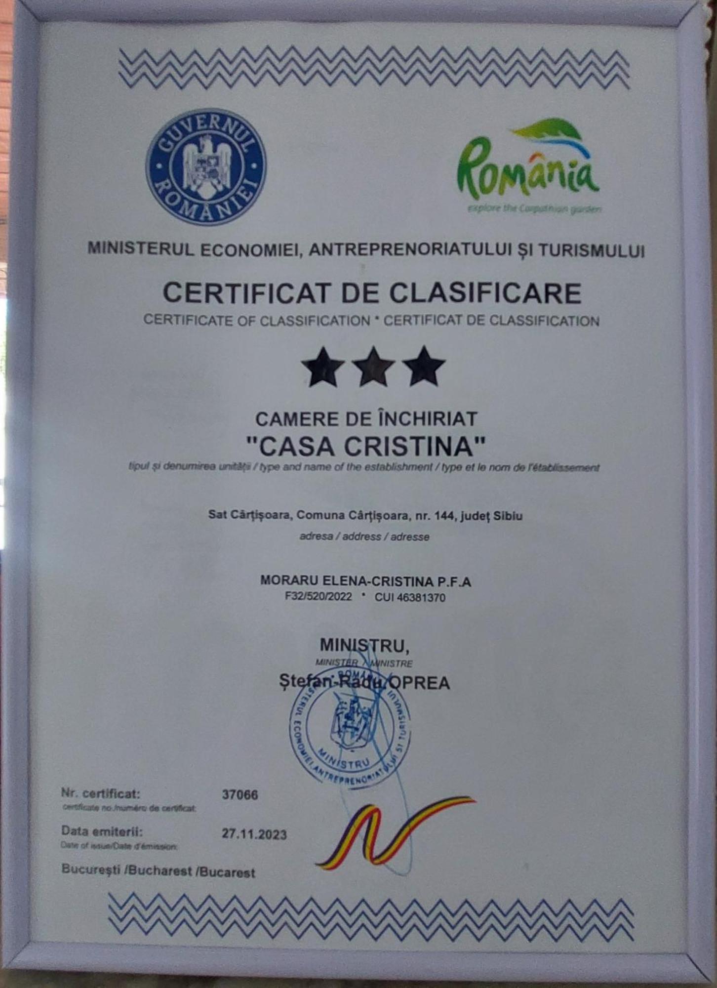 Casa Cristina Hotel Cartisoara Luaran gambar